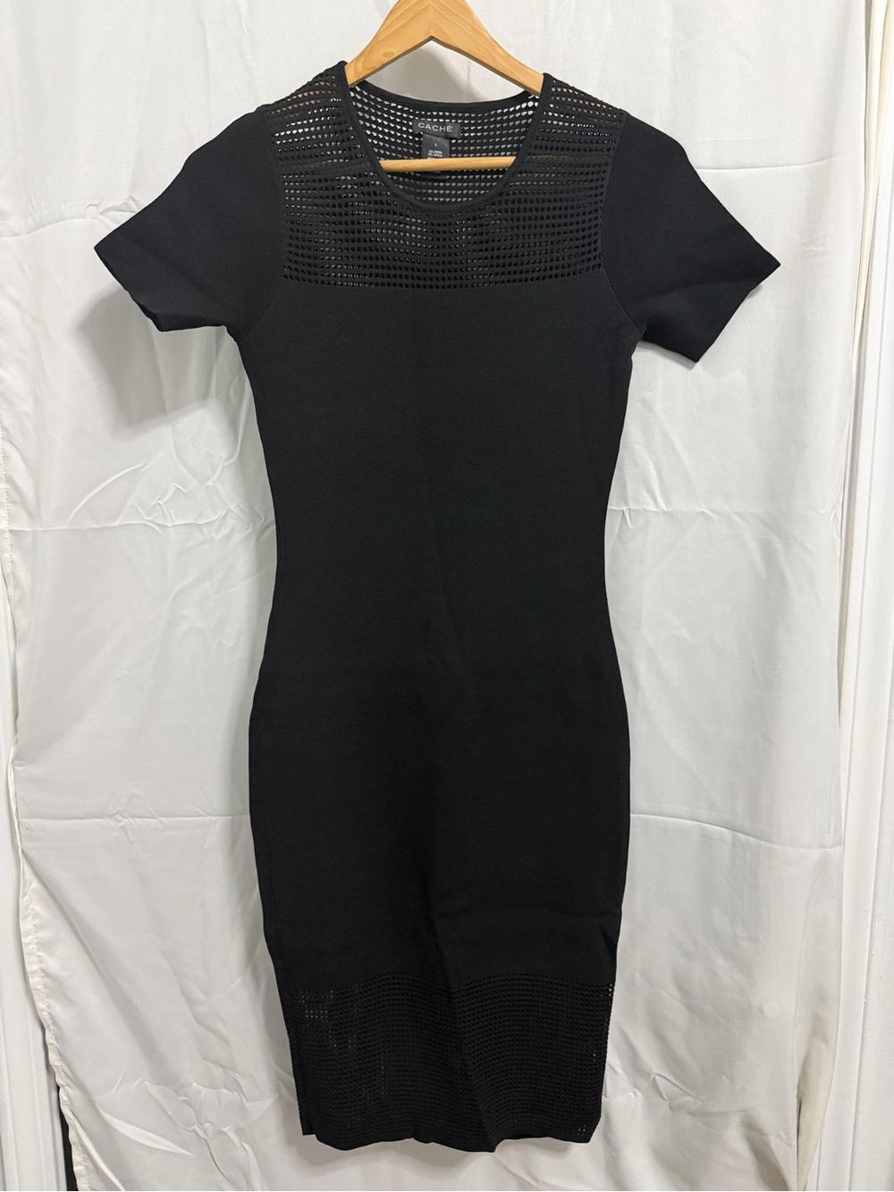 Cachet Black Short-Sleeve Knit Dress with Mesh Panels